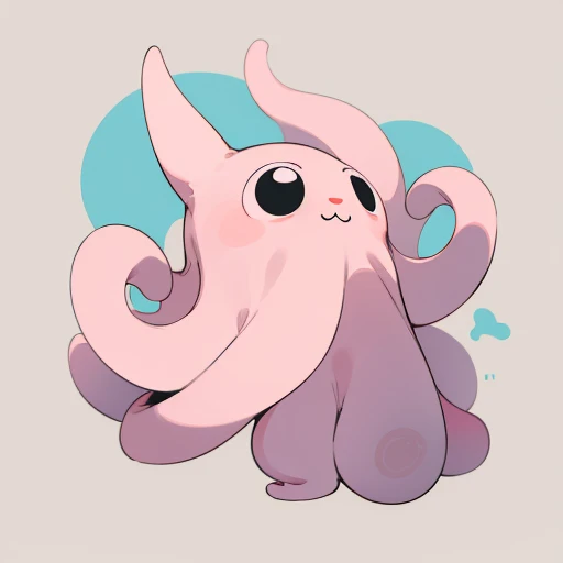 Create a simple, cute, non-human creature with a smooth, round pink body, resembling an octopus or blob. The character is a single entity with six short, rounded limbs that resemble a combination of arms and legs, standing upright in a neutral pose. It has...