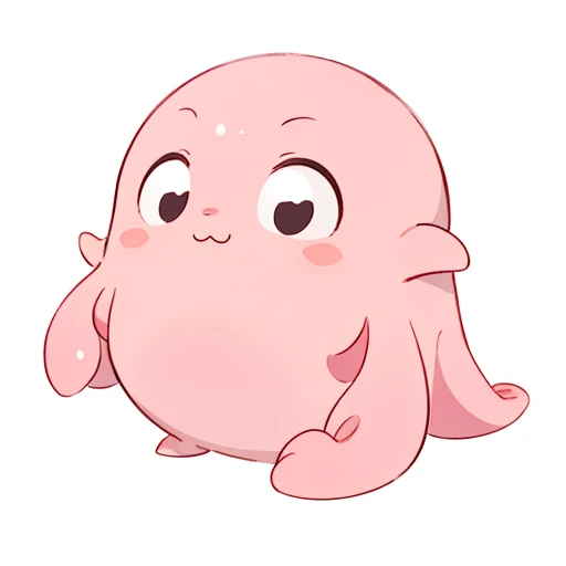 Create a simple, cute, non-human creature with a smooth, round pink body, resembling an octopus or blob. The character is a single entity with six short, rounded limbs that resemble a combination of arms and legs, standing upright in a neutral pose. It has...