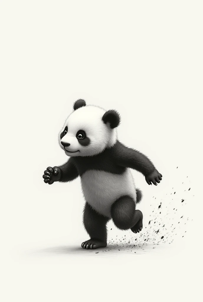 
Baby panda, no eyes, running, vague description, thin pencil-like outline