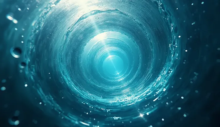 a beautiful spiral water formation, underwater, camera looking up at the surface of the ocean, light rays shining through from the center, highly detailed, photorealistic, 8k, hyperrealistic, cinematic lighting, ethereal, magical, glowing, mesmerizing