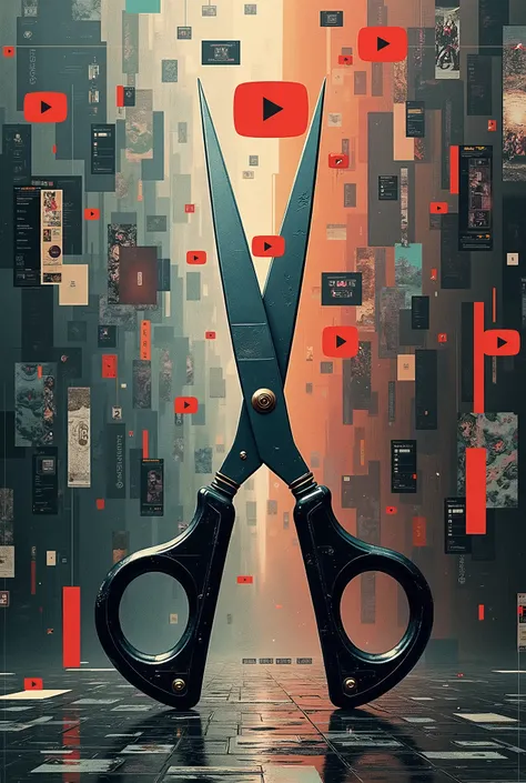 art that represents cuts from YouTube videos, that has scissors and play
