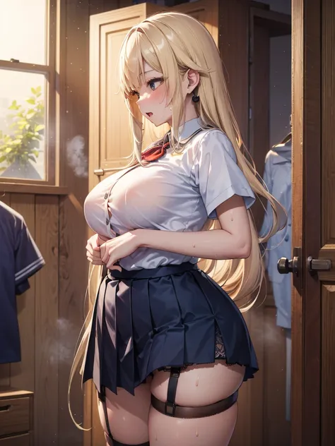 ((best quality)), ((masterpiece)), (detailed), one person,age 25,uniform,student,(mini skirt),(please open the buttons on your s...