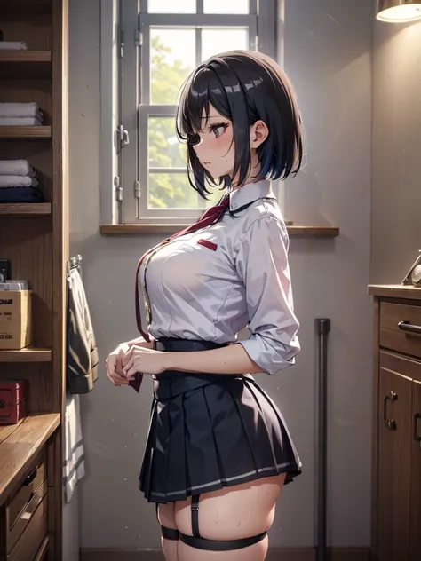 ((best quality)), ((masterpiece)), (detailed), one person,age 25,uniform,student,(mini skirt),(please open the buttons on your s...