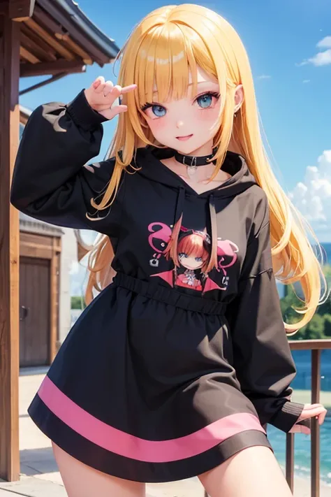 masterpiece, anime, Stocky, Punk Girl, Tengu, grim Reaper, Magical Girl, fortune teller, carnival, Friendly, good morning, happy, Angelic French doll, Zaako♡, cold, Shirt dress, Angelic French doll, Brightly colored hoodies