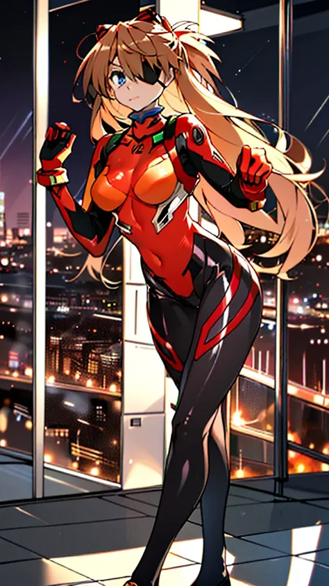 ((masterpieceThe best quality, detailed)), whole body, night, Cityscape,
Soryu Asuka Langley, Interface Headset, Multicolored bodysuit, Eye patch