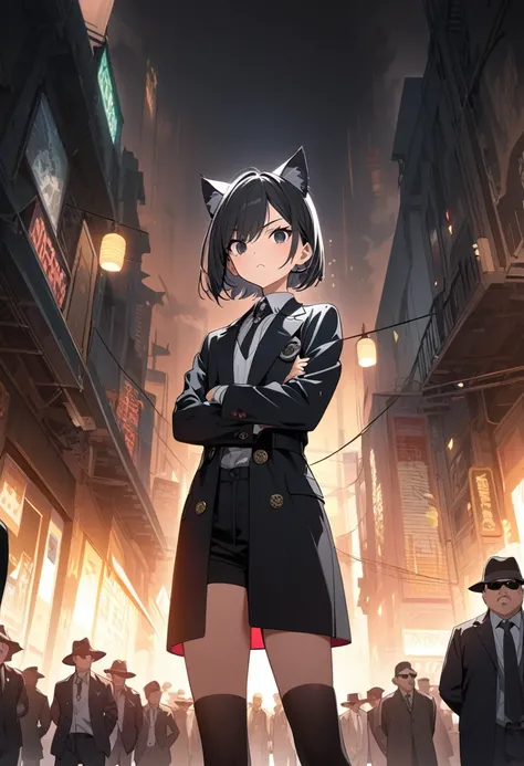  score up_9,score up_8,score up_7,source_anime,rating_safety,masterpiece,best quality,super fine illustration,hyper detailed,8k,front view,BREAK 1girl,20yo,(sunglass:1.5),black eyes,black hair,short hair,cat ears,flat chest,BOSS,arms crossed,standing,BREAK...