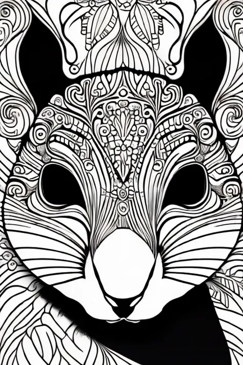 squirrel, adult coloring book, medium intricate edged poligonal forms inside without shadows, only white spaces, a4 format, whit...