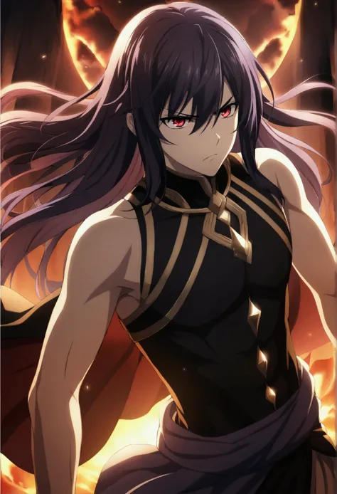 1 boy, lilac black hair, hair between eyes, long hair, red eyes, ebony black Greek clothing, Greek god of the underworld clothing, serious expression, CG, teenage