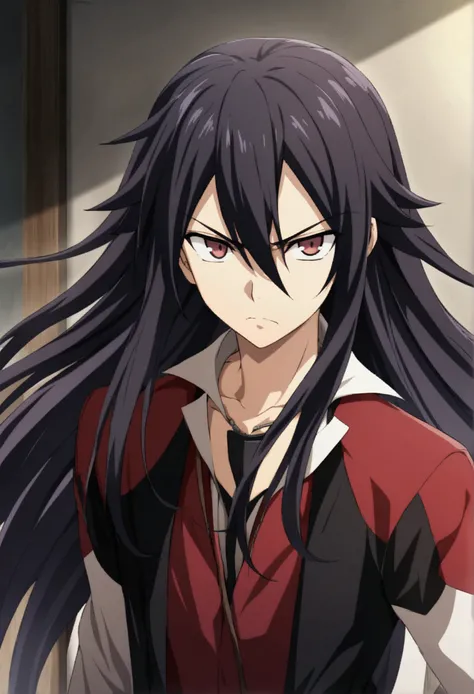 1 boy, lilac black hair, hair between eyes, long hair, red eyes, fairy dark boy, spriggan, serious expression, CG, teenage