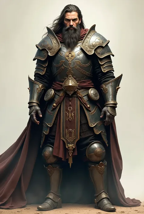 A warrior in ancient armor, dragon slayer, hero born, long hair, beard, full body,no background, blank background