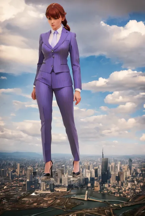 A highly detailed giantess shot, giantess, ((multiple women who are miles taller than a skyscraper)), giantess art, tera giantess in distance walking on countries, young women with beautiful curves, massive thighs, ginger hair in Fishtail braid, lipstick, ...