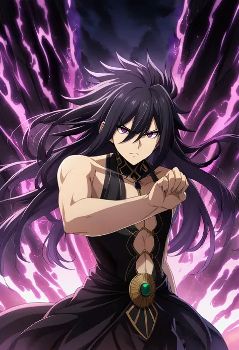 1 boy, lilac black hair, hair between eyes, long hair, magenta eyes, ebony black Greek clothing, Hades, Greek god of the underworld clothing, serious expression, CG, teenage