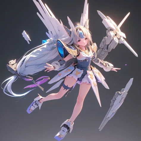 (Best Quality)), ((masterpiece)), (Very detailed: 1.3), 3d, {(One Girl)}, (Navy blue bloomers and a white gym uniform with colored hems worn under the armor:1.2), (Black Hair:1.5), Wearing a futuristic Gundam mecha,(Heavy Armor Gundam), Wearing headgear, W...