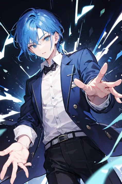 A blue-haired man in detective clothes with illusionist powers.
