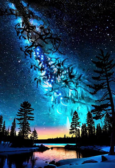 "Create a serene night sky scene with various stars shining at different intensities. In the center, showcase the North Star (Polaris) standing out with a bright, guiding glow. The sky should be deep and vast, filled with stars of different sizes and brigh...