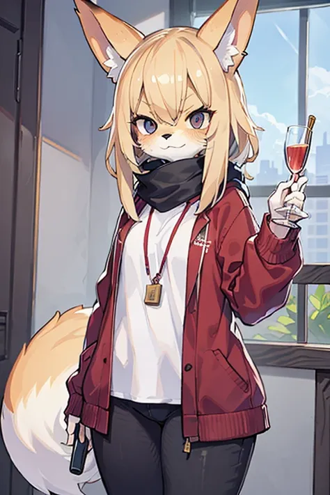 fox、furry、Eyes glaring at me、safe for work、holding a fluffy earpick in hand