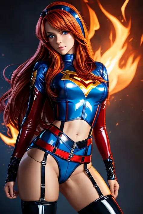 Teens titans star fire character cartoon in latex wearing garter belt underwear in a hot position