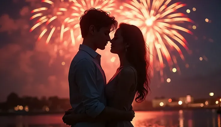 Scene: (Detailed Face), (teen couples) Fireworks light up the sky behind them as they kiss, creating a magical backdrop.
Effect: Explosive fireworks in slow motion for a dramatic feel.
Mood: Passionate, exciting.. Mood: Romantic, calm, (best quality,4k,8k,...