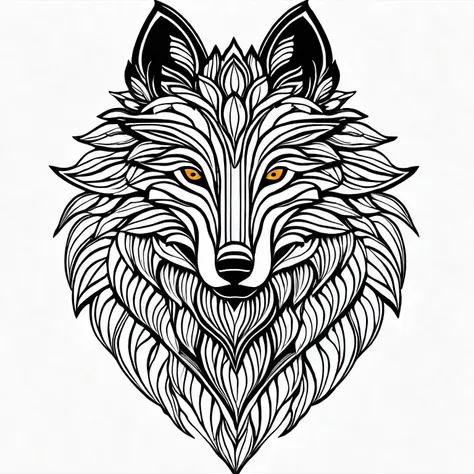 wolf, adult coloring book, medium intricate edged poligonal forms inside without shadows, vivid colors, a4 format, blackbackgrou...