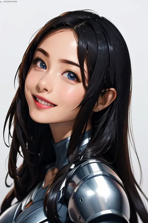 Best Quality　High resolution　Simple　In the dark castle:2.0　暗い石でできたDungeonsのような廊下　Flashlight　Long Bangs　Adult female　Beautiful girl in iron armor　Casual expression　cute　smile　Beautiful Eyes　One Woman　Long side hair　Very black hair　Shiny long hair　Straight H...