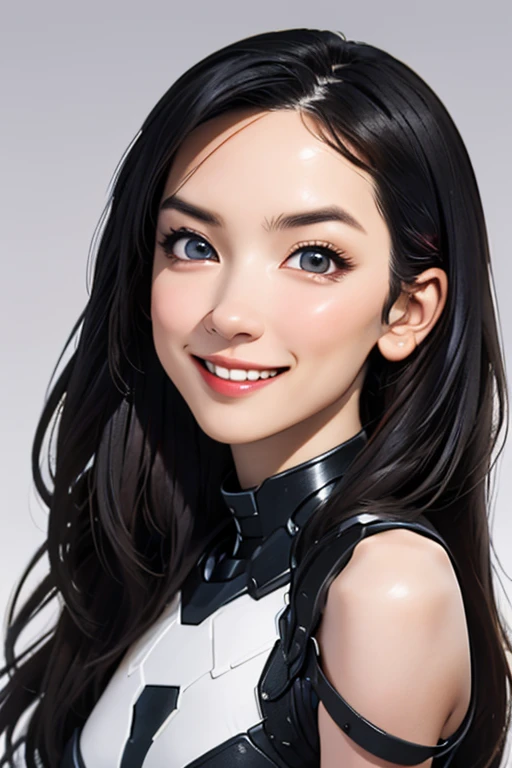 Best Quality　High resolution　Simple　In the dark castle:2.0　暗い石でできたDungeonsのような廊下　Flashlight　Long Bangs　Adult female　Beautiful girl in iron armor　Casual expression　cute　smile　Beautiful Eyes　One Woman　Long side hair　Very black hair　Shiny long hair　Straight H...