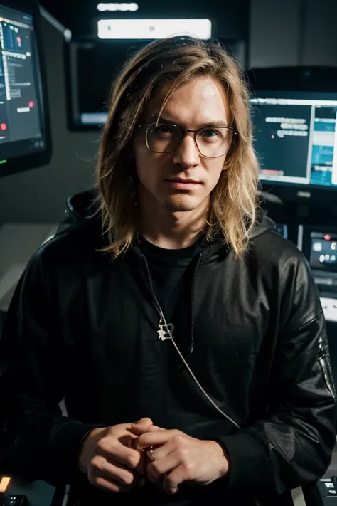 Flynn Flynn is a hacker and master of digital operations. He has disheveled blond hair and glasses with built-in virtual reality interfaces. His left arm shows a flexible interface for interacting with the web, his main cybernetic modification. He wears si...