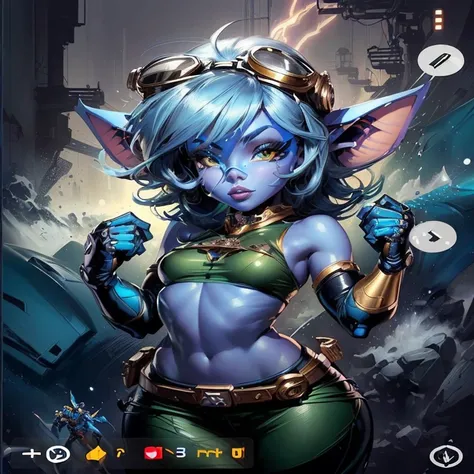 a cartoon image of a woman with blue outfit and goggles, artgerm comic, extremely detailed artgerm fucks, Artgerm Julie Bell Beeple, artgerm style, artgerm colorful!!!, Featured on artgerm, artgerm and rossdraws, Goblin Girl DnD Character, artgerm detailed...