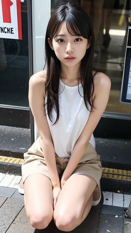 Japanese beauty spreads her legs and urinates naked in Shibuya、incontinence、Large amounts of urine