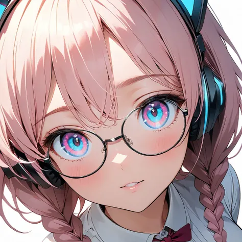 best quality, ultra-detailed, 2.5d, 1girl, (wide shot), (from above), (full body), pink hair, Anime Moe Art Style, Cyan eyes, best anime 4k, Cute girl anime visuals, Hololive, anime waifu, gradient eyes,glowing eyes, (twin braids:1.5), huge breasts, (Glowi...