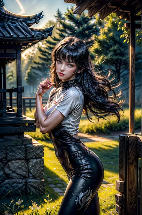 (masterpiece, best quality:1.2), cowboy shot, blake belladonna, cat ears, wearing t-shirt, yoga pants, standing in beautiful field, apple blossoms, japanese pagoda, (masterpiece,stunning girlfriend, heart shaped face, legant face, beautiful face, highly de...