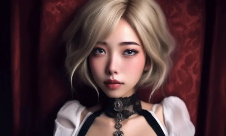 (theme 1920s gothic horror)(beautiful detailed eyes,beautiful detailed lips,extremely detailed eyes and face,long eyelashes), 1girl, a cute yuna (Frankenstein woman, age 25, made of several pieces of people with stitch lines, wild hair, bolts in neck, bare...