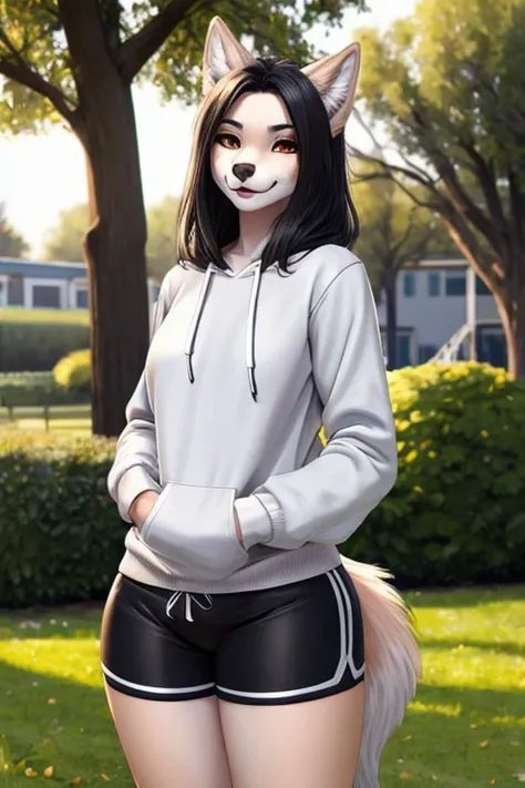 Wolf wearing sweatshirt short and tight shorts