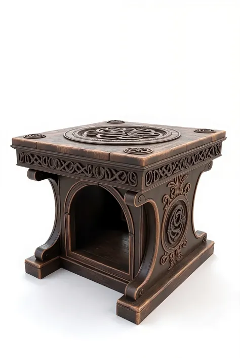 (best quality,4K,8k,highres,masterpiece:1.2),ultra-detailed,(realistic,photorealistic an old heavy wooden antique old floor with frame entrance hand carved by celtic black magic, create a global physical illumination 3D presentation rendering, NVIDIA GEFOR...