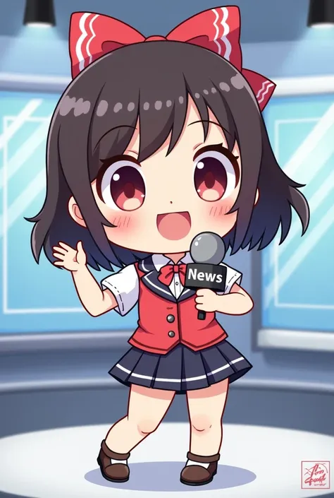 chibi 1 girl full body kawaii announcer news　lead