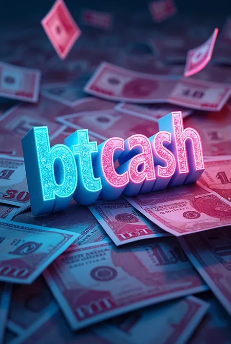 Una scritta BTCASH con lo sfondo di soldi