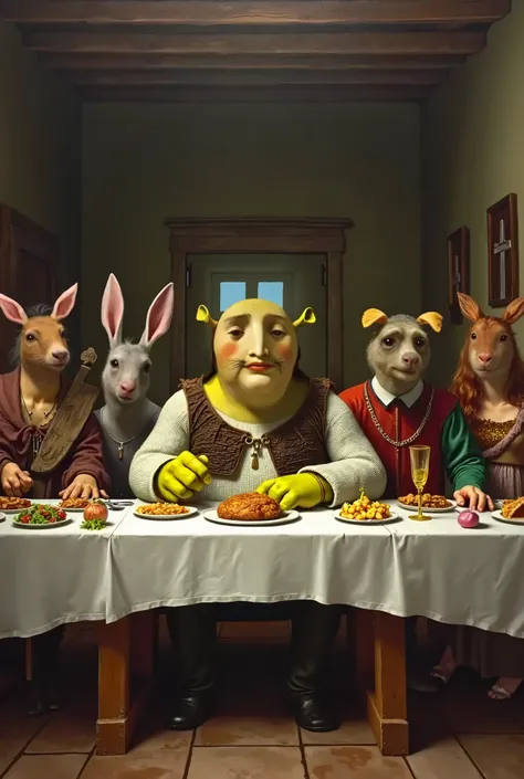 Shrek instead of Jesus in the painting "The last supper"