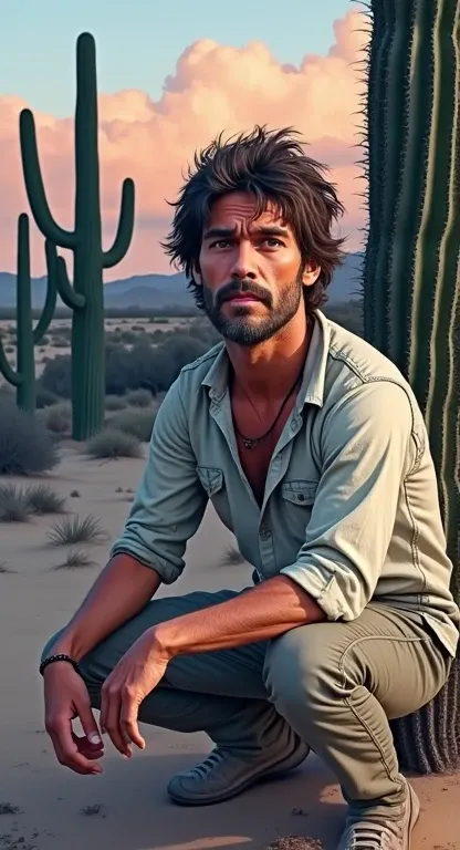 Man sitting next to cactus 