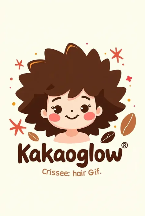 Give me a logo for a brand called KakaoGlow which sells a cocoa-based hair care product., You can use an animated doll and the name of the brand and the kakao
