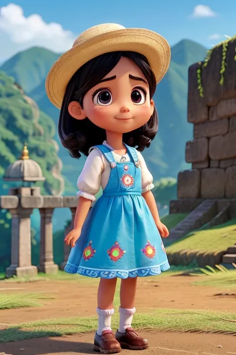 Characters that represent Guatemalan culture、Deformed cute girl、 Cute pose、Outdoor Scenery、An iconic landmark of her country、((Best Quality))