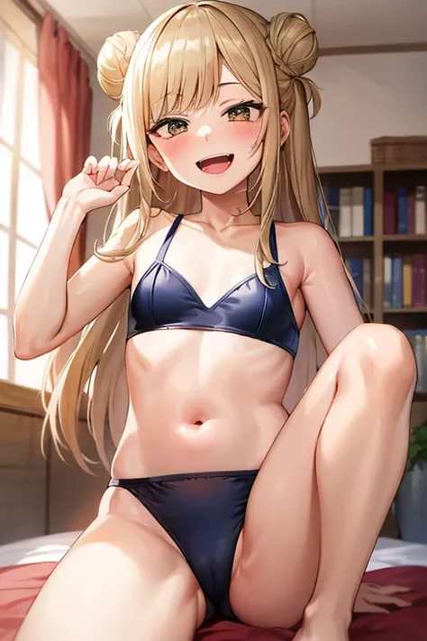 ((Best Quality)), ((masterpiece)), (be familiar with), Perfect Face, indoor, bedroom, Watching the audience,
One woman, I was,
Open Mouth, Ecstatic expression, blush, smile,
Small breasts, Flat Chest, , , child, Girl,
Long Hair, Twin bun hairstyle,
Leg spr...