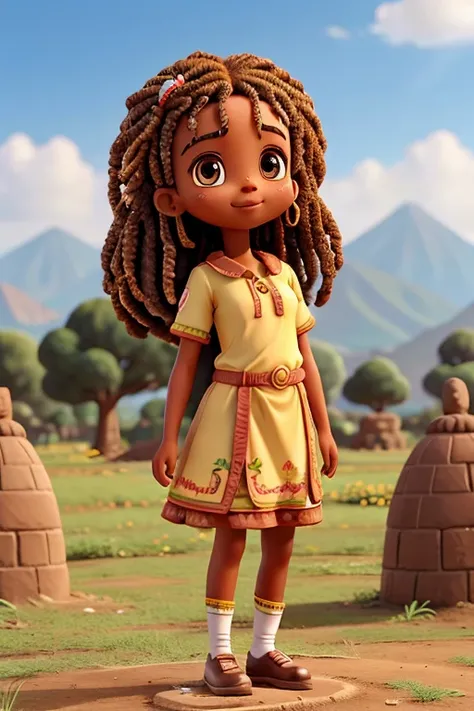 Characters that represent Ethiopian culture、Deformed cute girl、 Cute pose、Outdoor Scenery、An iconic landmark of her country、((Best Quality))