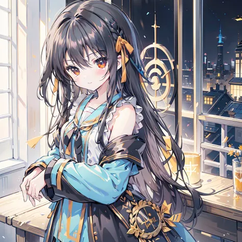 Artworks by yaguru magiku, Girl in black knight armor, Angry Smile, The style of Kyoto Animation in the 2010s, Official art, ((((Black Hair)), Eyes of Haruhi Suzumiya, Suzumiya Haruhi&#39;s face)), Beautiful symmetrical face, Ponytail, European medieval ca...