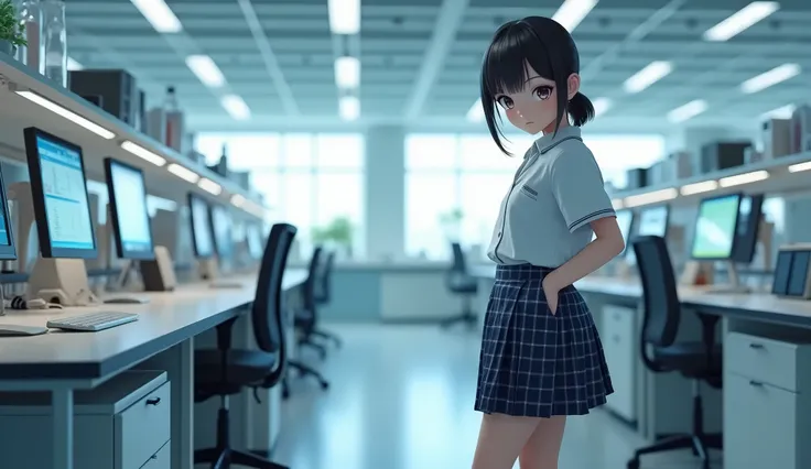 One Girl，(とてもcute女子高生:1.3)，masterpiece，Best Quality，High resolution，(((Photorealistic)))，RAW Photos，Ray Tracing，Physically Based Rendering，beautiful girl，(Age 15:1.4)，cute，(detailed pupils:1.2)，(Research Room:1.3)，ドアを開けてResearch Roomに入る，Curious，Get engross...