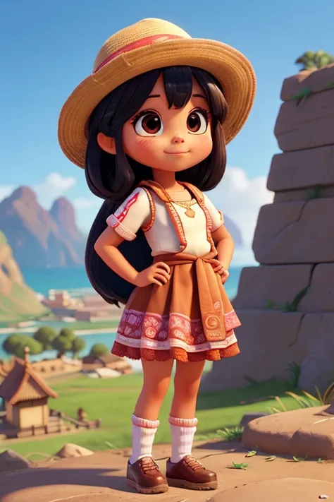 Characters that personify Peruvian culture、Deformed cute girl、 Cute pose、Outdoor Scenery、An iconic landmark of her country、((Best Quality))