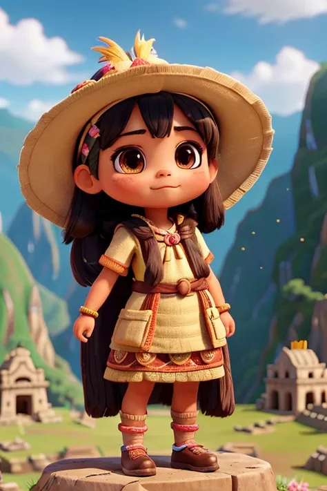 Characters that personify the ancient Inca culture、Deformed cute girl、 Cute pose、Outdoor Scenery、An iconic landmark of her country、((Best Quality))