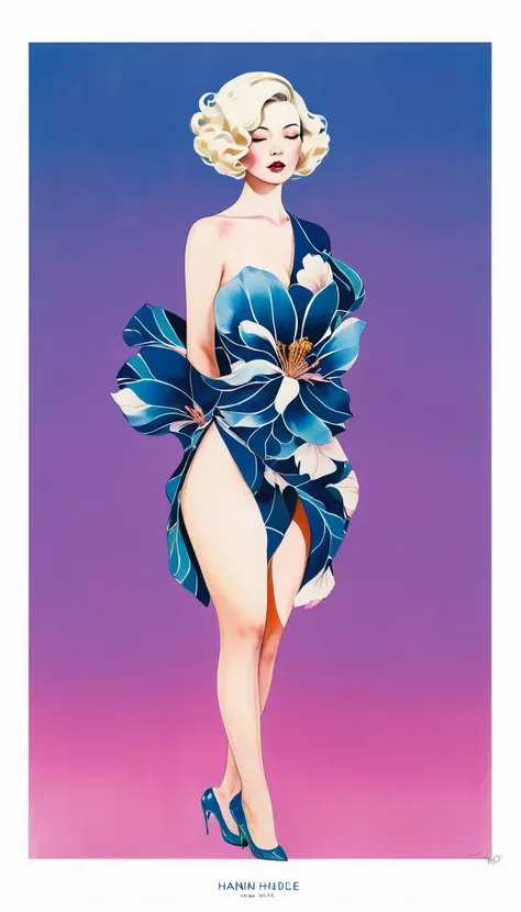 movie poster art for sensual illustration of an elegant , retro and vintage ,silky flower around body, matte painting, by Hannah Dale, by Harumi Hironaka, extremely soft colors, vibrant, pastel, highly detailed, digital artwork, high contrast, dramatic, Bl...