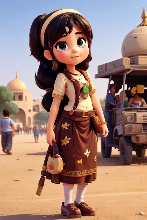 A character that personifies Iraqi culture、Deformed cute girl、 Cute pose、Outdoor Scenery、An iconic landmark of her country、((Best Quality))