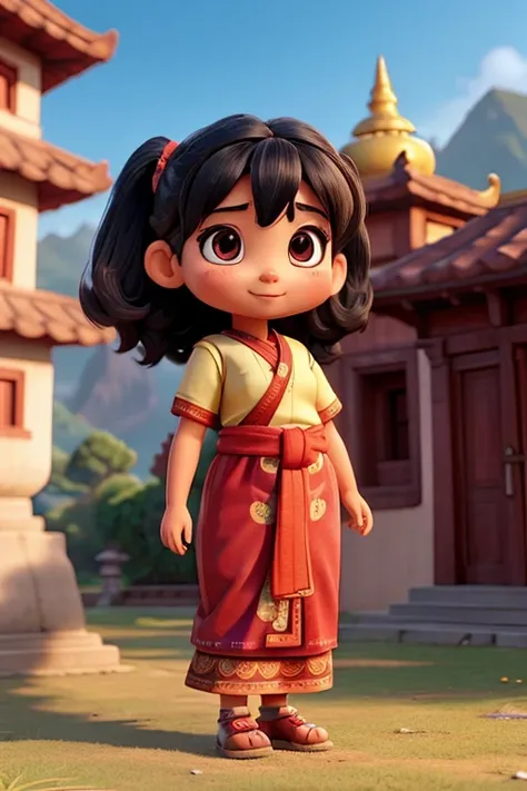 Characters that personify Nepalese culture、Deformed cute girl、 Cute pose、Outdoor Scenery、An iconic landmark of her country、((Best Quality))