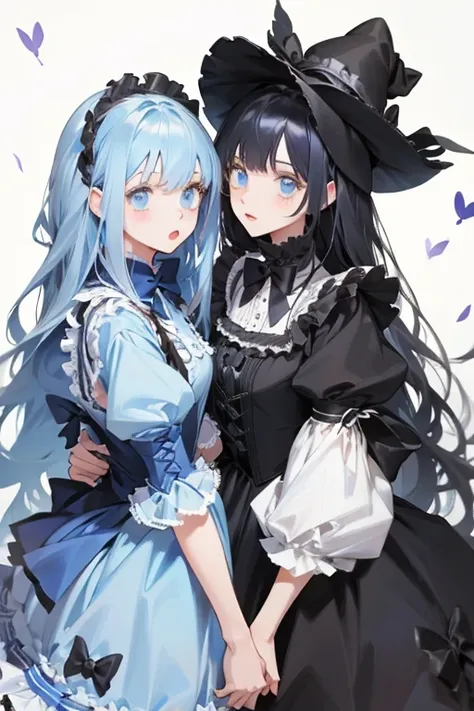 Two Girls　Goth　cute　Long Hair　Good friends　Frilly blue dress　Alice in Wonderland　rabbit