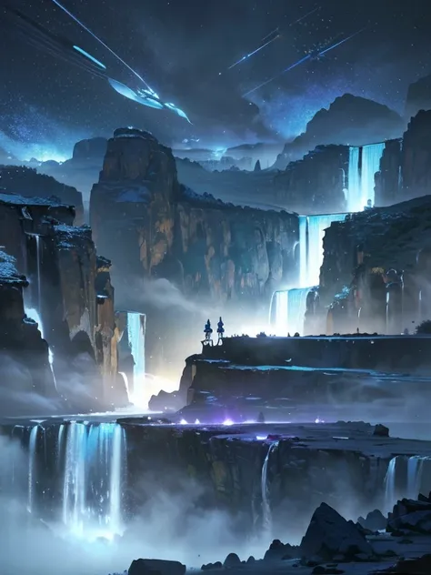 a futuristic, highly detailed 3D render of a surreal, dreamlike landscape with floating islands, waterfalls, and glowing crystals, cinematic lighting, epic scale, intricate details, vibrant colors, a sense of wonder and mystery, (best quality,4k,8k,highres...